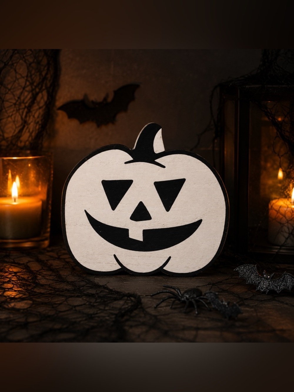 Black White Wooden Jack-O’-Lantern Halloween Decor